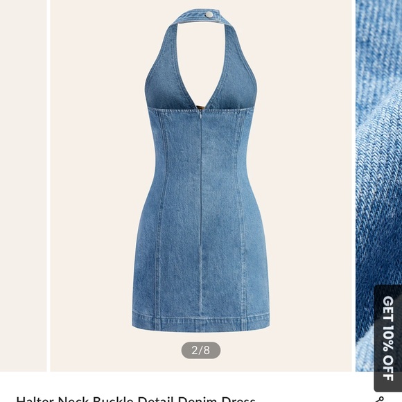Commense Denim Halter Mini Dress with Buckle Accents - Picture 2 of 6